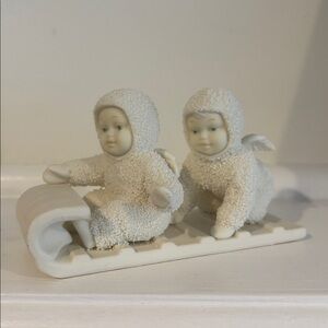 Snowbabies Down The Hill We Go-On A Sled Collectible Bisque Porcelain Figurine